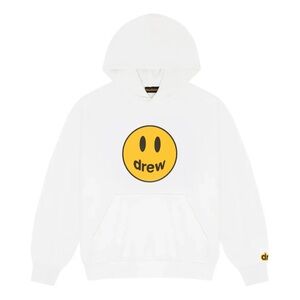 DREW White Hoodie with Yellow Smiley Logo